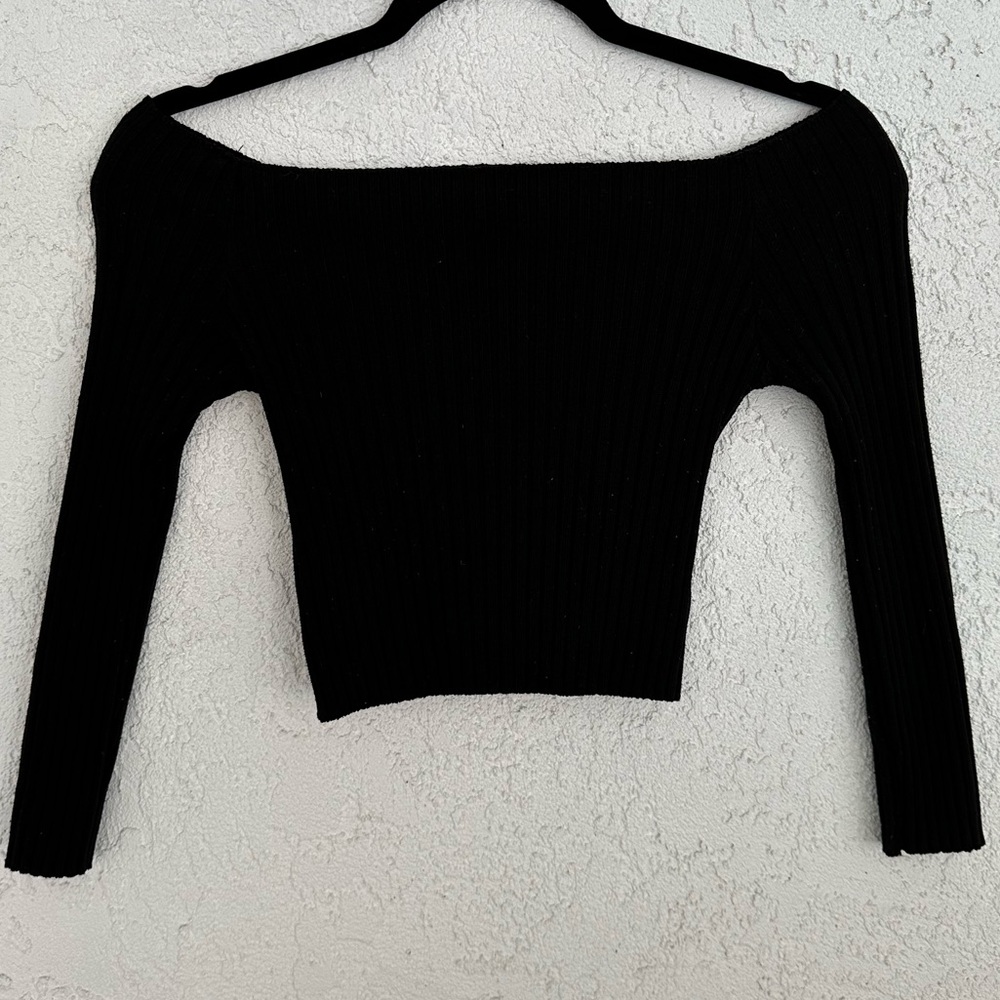 Love Republic Ribbed 3/4 Sleeve Small Off the Shoulder Black Small Crop Top